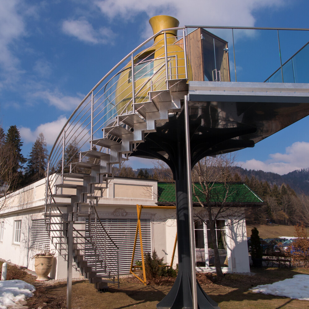 Doppelmittelholmtreppe abgetreppt komplett aus Edelstahl